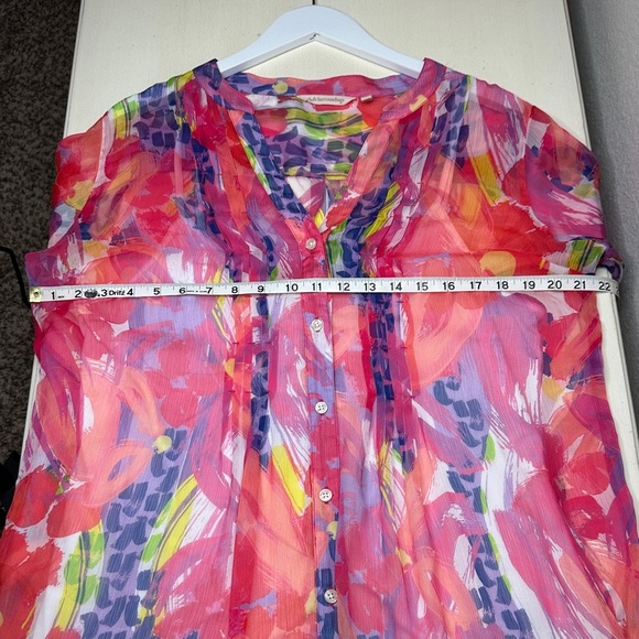 Soft Surroundings Sheer Multicolor Summer Festival Tunic Button Down Size L - Picture 14 of 16